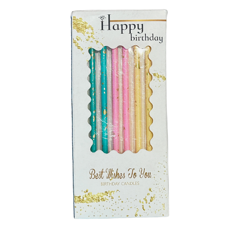 Box of birthday candles with colourful designs in Sevenoaks