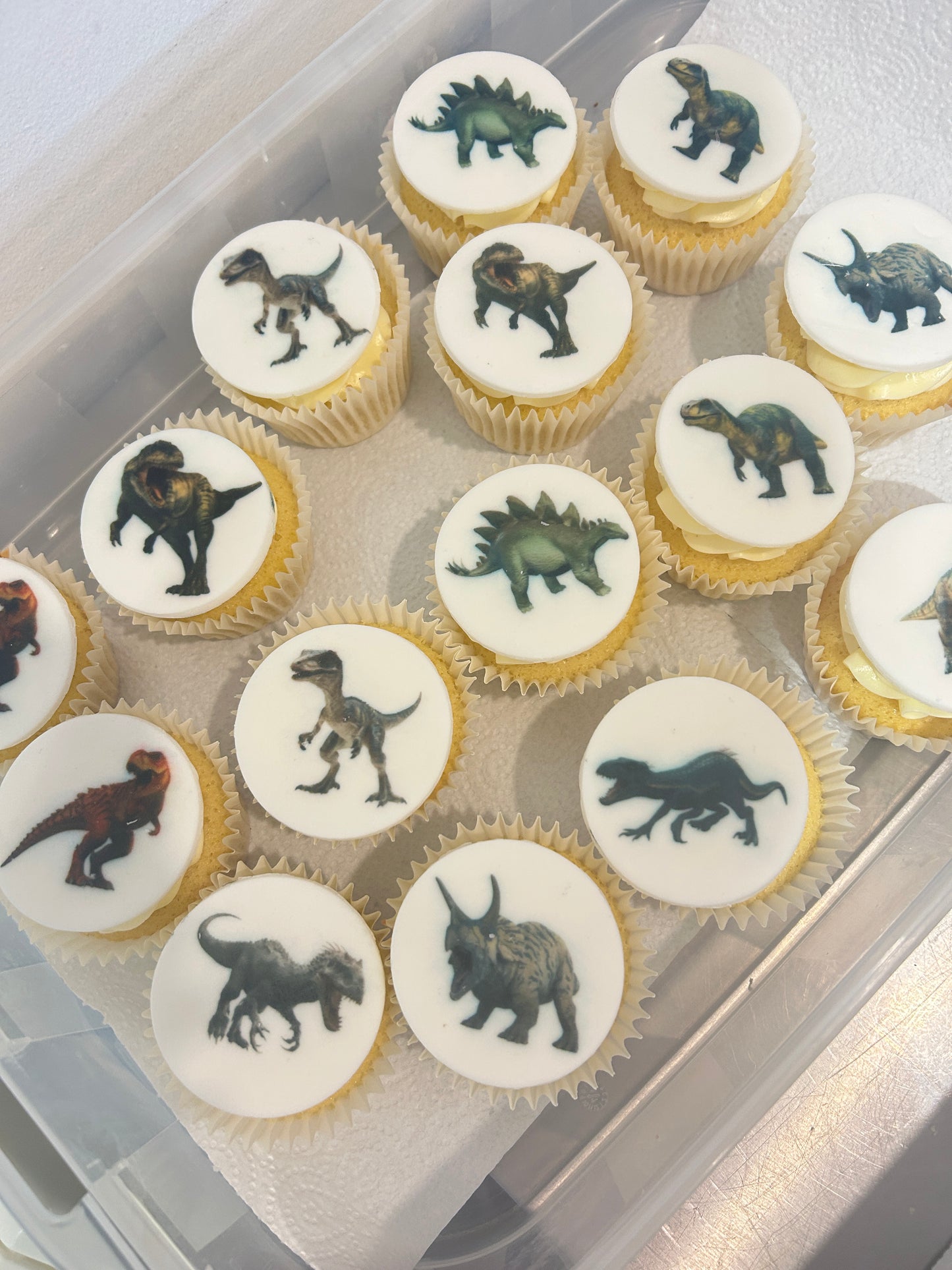 Cupcakes with dinosaur illustrations for Kids party