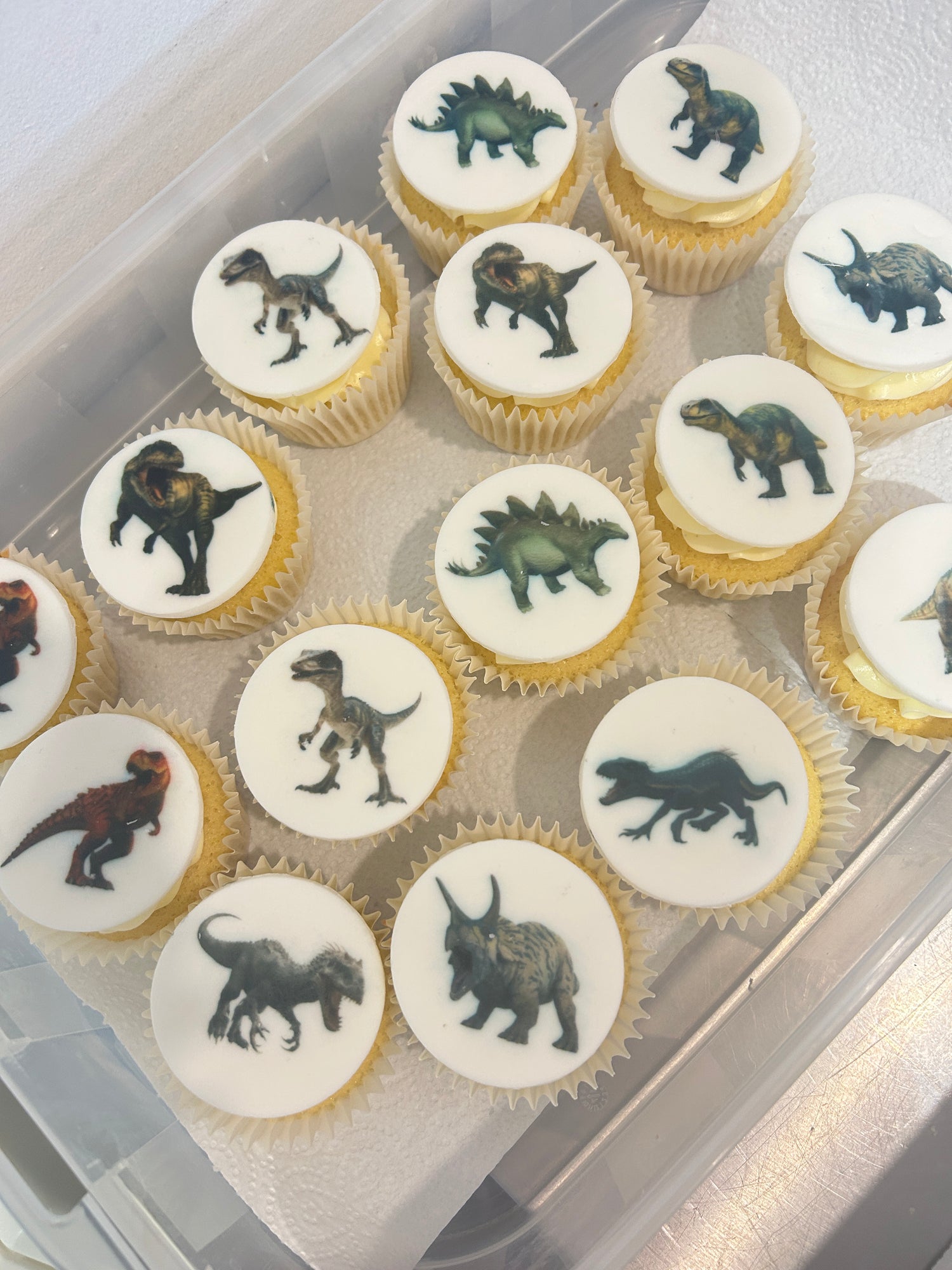 Cupcakes with dinosaur illustrations for Kids party